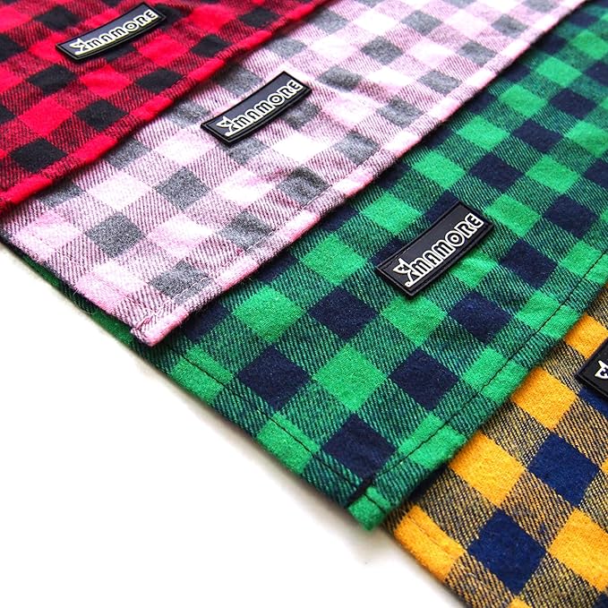 Adjustable Plaid Dog Bandanas,1PC Soft Washable Cotton Triangle Bib Kerchief Scarfs for Small Medium Large Dogs and Cats (Square Yellow, Large)