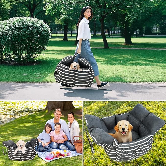 Small Dog Car Seats Washable Dog Booster Seat for Car Clip-On Leash and Cushion with Storage Pockets Under 25lbs Portable Travel Pet,Black with Handle