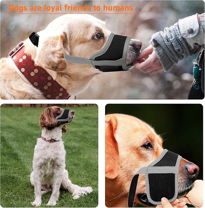 Soft Breathable Dog Muzzle, Air Mesh Nylon Cover, Adjustable, 6 Sizes (Grey, S)