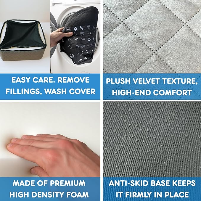 Small Dog Car Seat, Memory Foam Dog Booster Car Seats with Thick Cushion for Medium Dogs Under 35lbs, 3Storage Pockets with Zipper, 2 Safety Belts (Black, Regular)