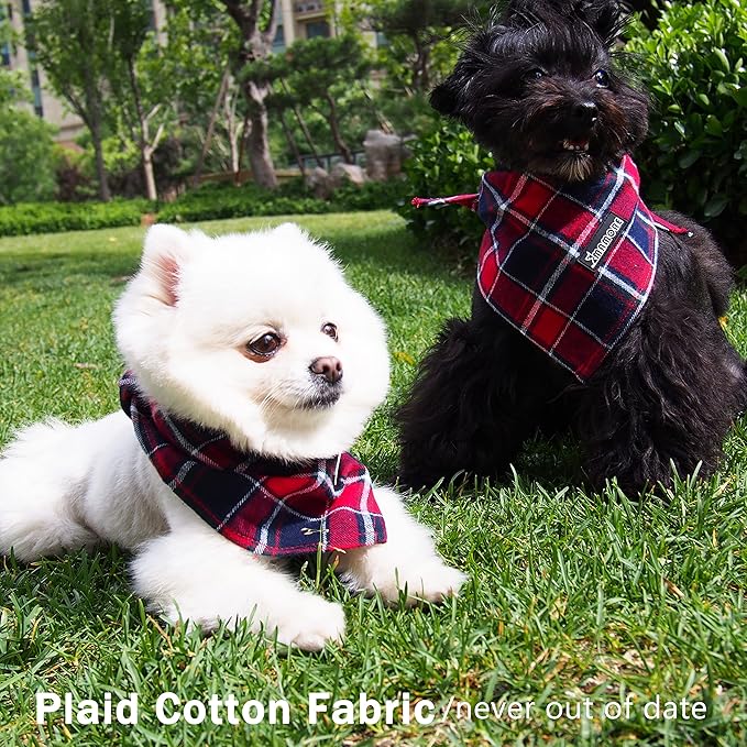 Adjustable Plaid Dog Bandanas,1PC Soft Washable Cotton Triangle Bib Kerchief Scarfs for Small Medium Large Dogs and Cats (Brown&Blue, Small)