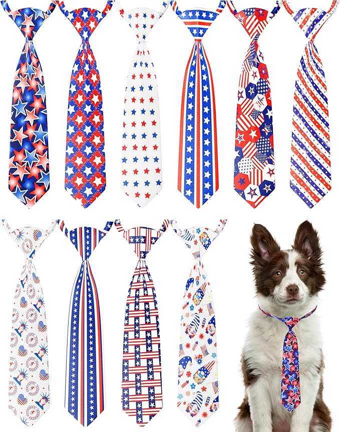 PET SHOW 10 Pack 4th of July Big Dog Ties Neckties for Large Breed Dogs XL Adjustable Holiday Grooming Accessories Patriotic Neck Ties Bowties Girl Boy Pets Memorial Day Holiday Party Costumes