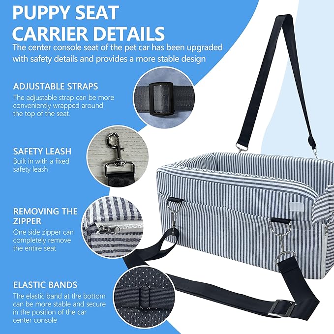 Johnear Puppy Dog Booster Seat for Small Dog up to 20 lbs Outing Car Travel, 3 in 1 Portable Pet Handbag Sofa Dogs Car Center Console Seats ，Pet Carrier with Safety Belt for Passenger Seat