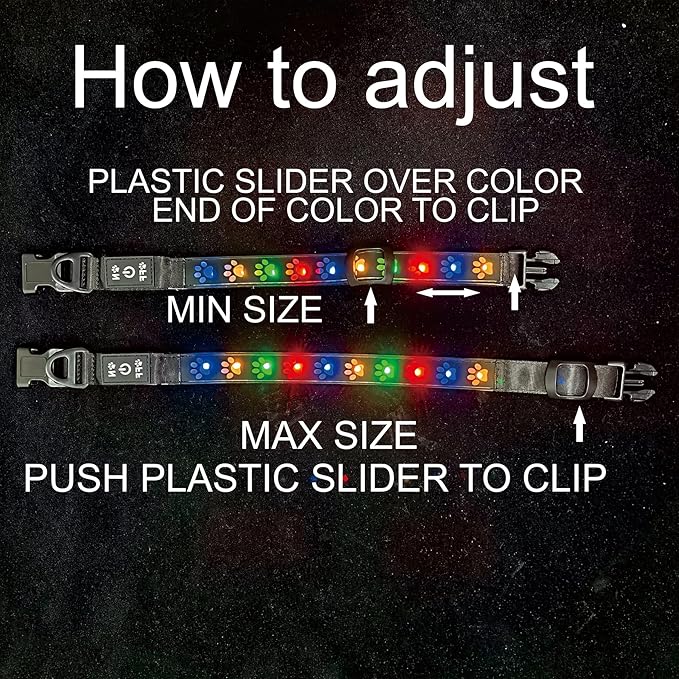 Subversive USB-C led Light up Dog Collar,Star Running LED Design Comfortable and Soft Material,Multicolored Lighting (PW-Black, S(7.87-11.8"))