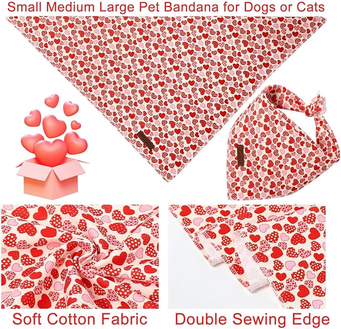 Valentine’s Dog Bandana, UP URARA PUP Valentine Triangle Bid Scarf for Girl Boy Small Medium Dogs or Cats, Adorable Puppy Wedding & Valentine’s Bandana, Cute Soft Cotton Pet Kerchief, L
