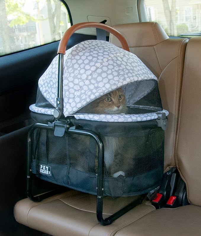 Pet Gear No-Zip View 360 Pet Carrier & Car Seat with Booster Seat Frame for Small Dogs & Cats, Mesh Ventilation, Push Button Entry, No Tools Required, Cloud Grey