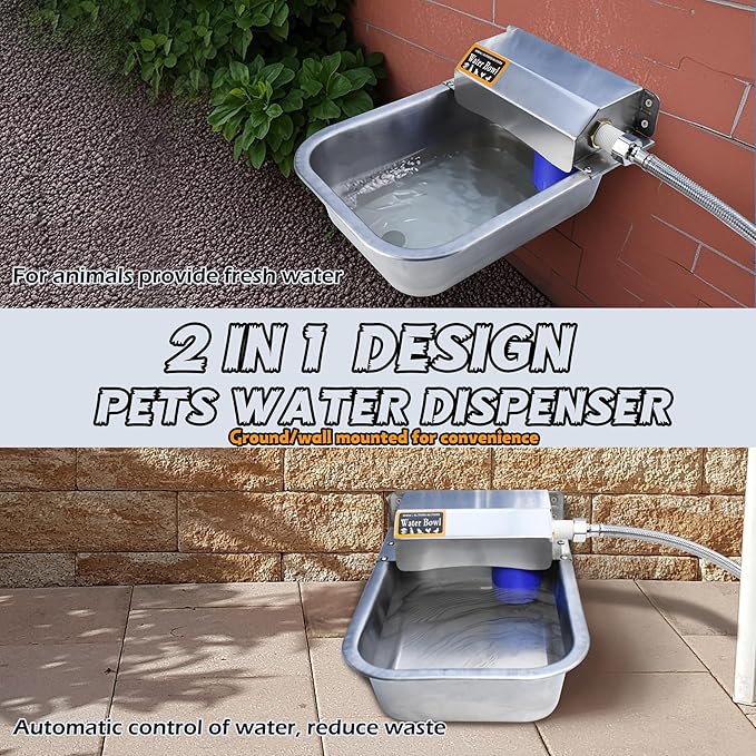Automatic 304 Stainless Steel Dog Water Dispenser | 101oz/3L High-Volume Outdoor Pet Feeder | Auto-Fill, Anti-Tip, Wall/Ground Mount & Effortless-Clean Design