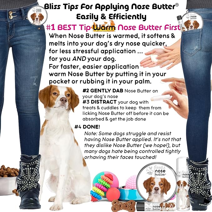 The Blissful Dog Brittany Spaniel Nose Butter for Dry, Cracked Skin, Lick-Safe Dog Nose Balm with Moisturizing Shea Butter, Almond, Olive, and Essential Oils, Pet Supplies, Uncented, 1 oz.