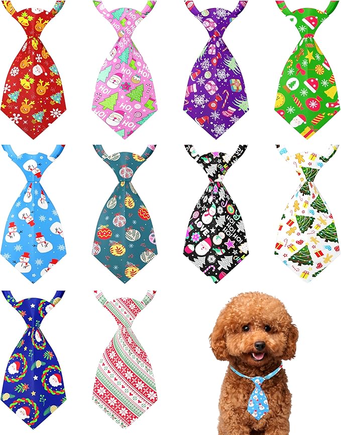 PET SHOW 10pcs Pack Christmas Small Dog Ties Neckties for Doggies Cats Adjustable Holiday Grooming Accessories Neck Ties Bowties Girl Boy Festival Costumes Puppies Party Gift Favor
