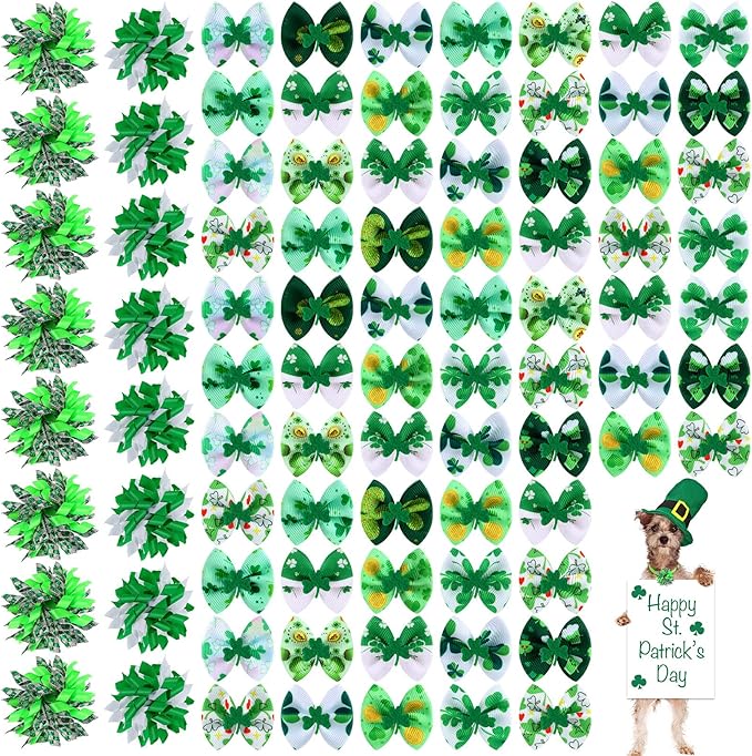 Weewooday 70 Pcs Dogs Hair Holiday Dog Bows Bowtie with Rubber Band Pet Hair Accessories Puppy Bowknot Topknot Pet Grooming Bow for Holiday Christmas Small Puppy Decor(Chic Style)