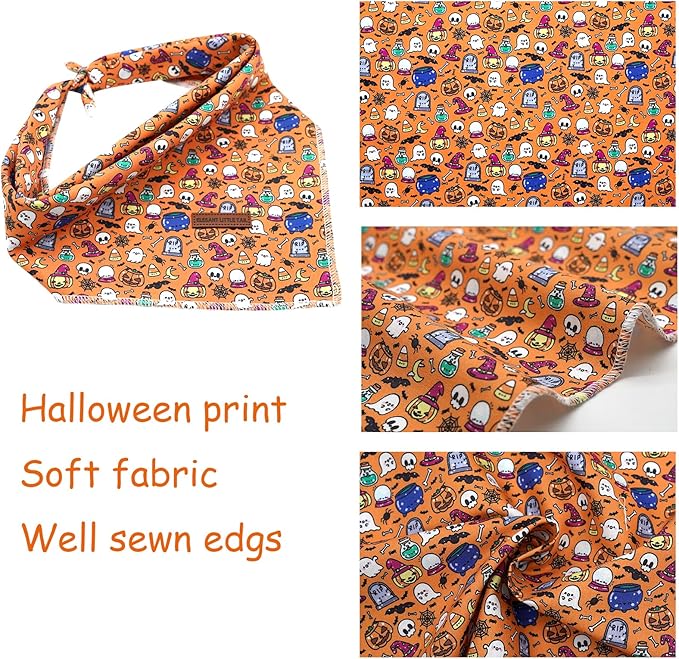 Elegant Little Tail Bandanas, Girl & Boy Dog Kerchief, Halloween Bib Scarf, Soft Washable Square, Adjustable for Small, Medium & Large Dogs