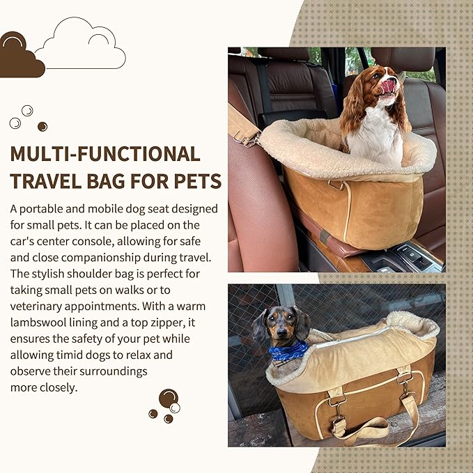 Johnear Puppy Dog Booster Seat for Small Dog up to 28 lbs Outing Car Travel, 3 in 1 Portable Pet Handbag Sofa Dogs Car Center Console Seats Winter Warm Pet Carrier with Safety Belt for Passenger Seat