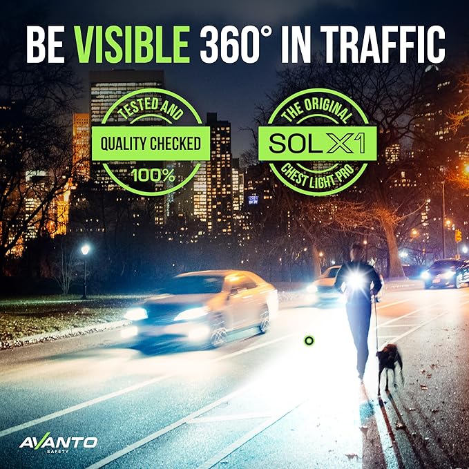 AVANTO SOLX1 Pro Chest Light for Running & Night Walking | Running Headlamp Flashlight Performance | USB-C Charge | Adjustable Beam | Reflective Safety Harness in Black