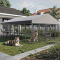 Large Dog Kennel Outside 10X14FT Heavy Duty Dog Cage with Feeding Door, Outdoor Dog Run with Roof and Double Safety Locks for Pets Enclosures