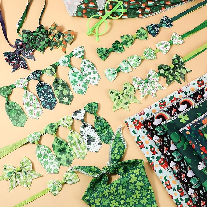 Reginary 120 Pcs Dog Bandanas Bulk Dog Bows Set Bow Ties Cat Scarf Colorful Washable Triangle Pet Kerchief Cute Bib for Summer Small Medium Large Pets Grooming Accessories Costume (St. Patrick's Day)