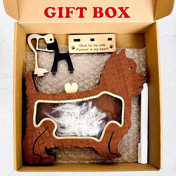 Yorkshire Terrier Hair Keepsake Box Wooden Fur Holder for Dog Unique Shape Standable Tabletop Decor Dog Memorial Gift for Pet Lover Family Friends Storing Hair Teeth Ashes PSD6-31L