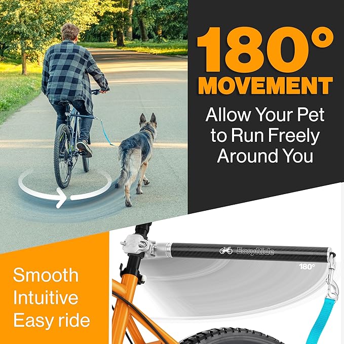 V2.0-180° Rotating Dog Bike Leash - with Shock Absorbers and Quick Attach Mechanism | Carbon Fiber | Detachable, Adjustable for The Smoothest Ride- Patent Pending (Cyan)