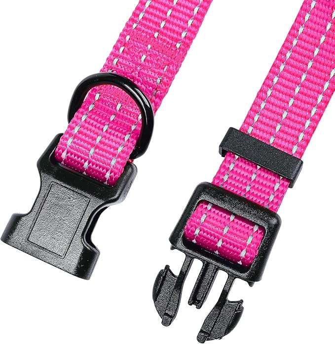 Mile High Life Dog Collar | Nylon Reflective Dog Collars | Light Weight Puppy Collars | Pink Dog Collars for Small Dogs (Solid Pink, X-Small)