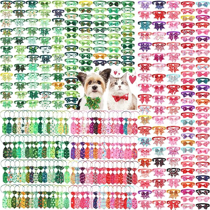 Talltalk 360 Pcs Valentines Day Dog Bow Ties Collars Set Adjustable St Patricks Day Dogs Neckties Grooming Supplies for Small Medium Large Easter Christmas Pet Cat Decoration(Valentine)