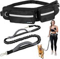 PetAmi Hands Free Dog Leash, Dog Running Leash Belt Bag for Walking, Jogging, Dog Waist Double Zipper Pouch with Poop Bag Dispenser, Dual Padded Handles Reflective Bungee Leash, Single (Black)