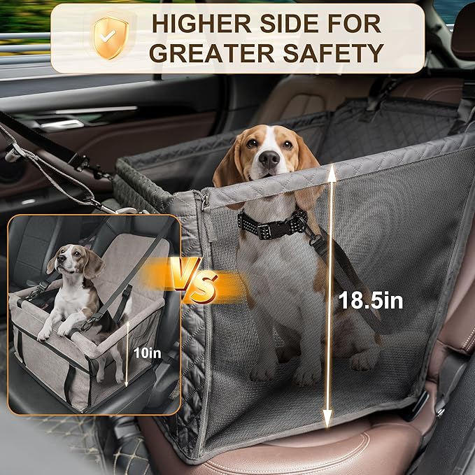 Dog Car Seat for Medium Dogs up to 50lbs, Foldable Booster Seat for Back Seats, Waterproof Pet CarSeat with Safety Belt and Non-Slip Bottom, Pet Seat Cover for Cars, Trucks and SUVs
