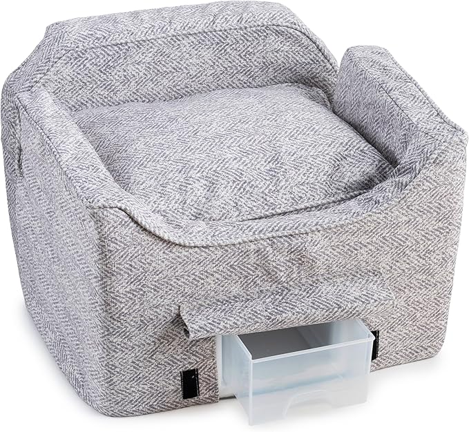 Snoozer Dog Car Seat with Storage Tray: Lookout II Dog Booster Car Seat for Pets up to 25lbs, Helps Alleviate Travel Sickness & Fear for Dogs, Removable Washable Cover – Palmer Dove, Size Medium