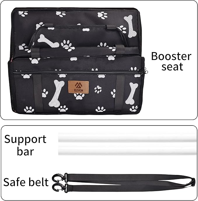 Elevon Dog Car Seat, Doggy Car Seat with PVC Support Tube and Safety Belt, Breathable & Anti-Collapse Puppy Car Seat, Easy to Assemble, Pet Car Seats for Small and Medium Dogs (Black, Bone)