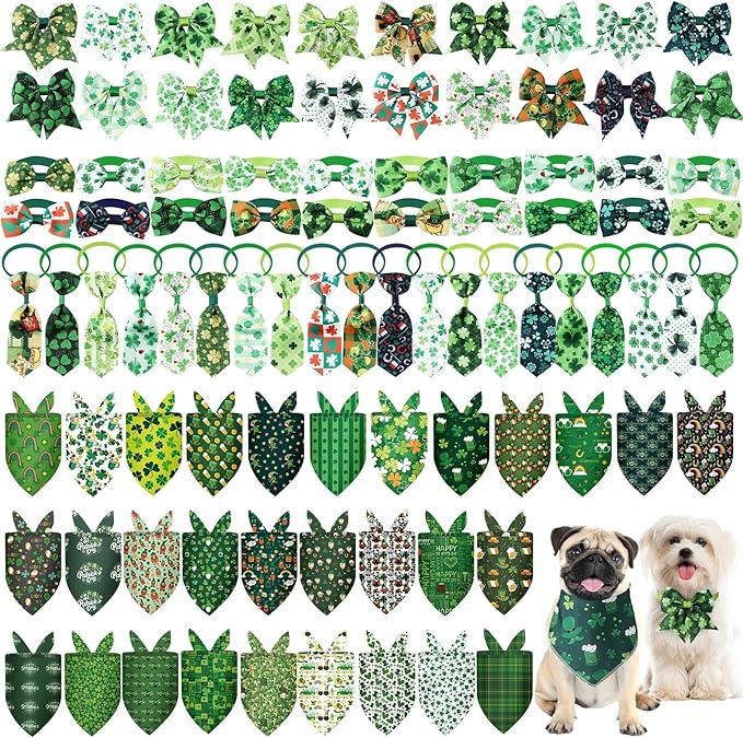 Reginary 120 Pcs Dog Bandanas Bulk Dog Bows Set Bow Ties Cat Scarf Colorful Washable Triangle Pet Kerchief Cute Bib for Summer Small Medium Large Pets Grooming Accessories Costume (St. Patrick's Day)