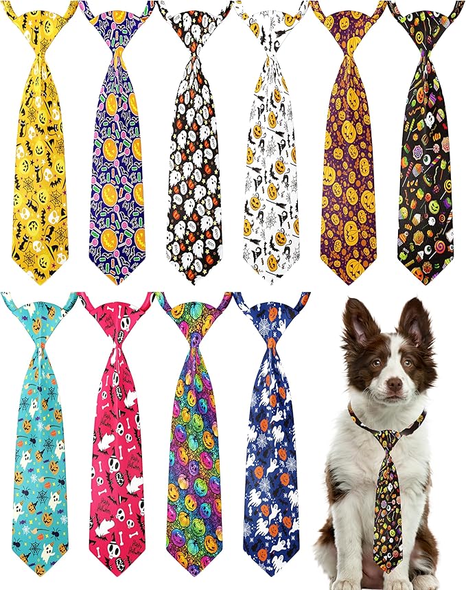PET SHOW 10pcs Pack Halloween Big Dog Ties Neckties for Large Breed Dogs XL Adjustable Holiday Grooming Accessories Neck Ties Bowties Girl Boy Festival Costumes Photography Party Gift Favor