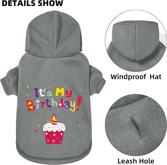 GreenJoy Dog Sweater Dog Hoodie Cold Weather Coat Hooded Sweatshirt for Puppies,Cats, Small Medium Large Dogs (Grey(It's My Birthday), Medium)