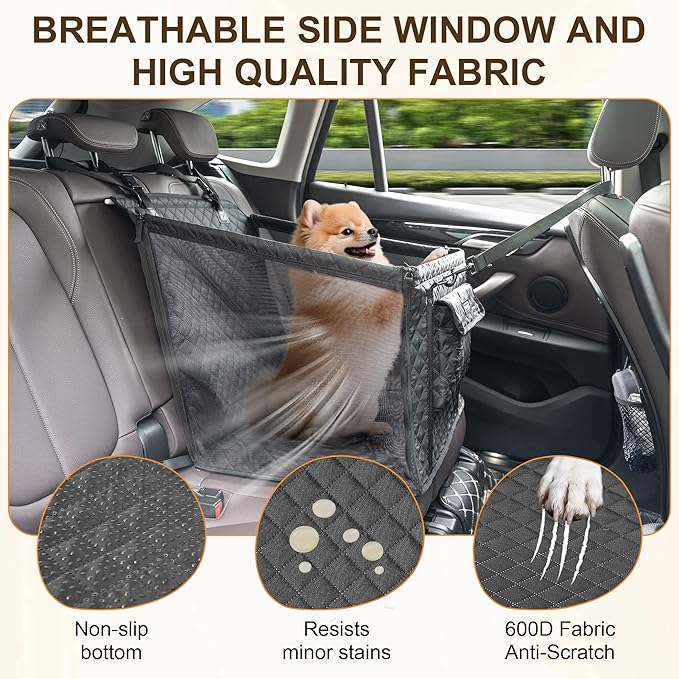 Dog Car Seat for Medium Dogs up to 50lbs, Foldable Booster Seat for Back Seats, Waterproof Pet CarSeat with Safety Belt and Non-Slip Bottom, Pet Seat Cover for Cars, Trucks and SUVs