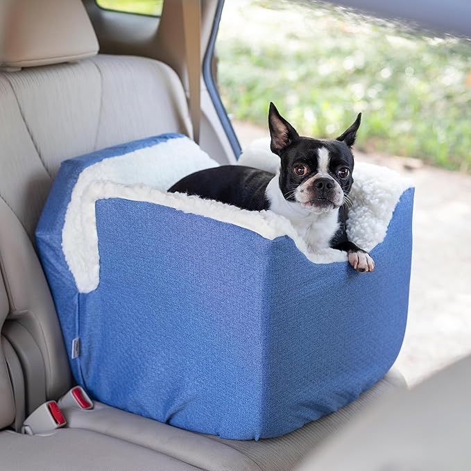 Snoozer Dog Car Seat: Lookout I Dog Booster Car Seat for Pets up to 18lbs, Helps Alleviate Travel Sickness & Fear for Dogs, Removable Washable Cover – Denim Diamond, Size Small
