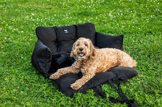 JACKO & CO - Premium Dog Car Seat v2 Booster Seat for Small & Medium Pets Under 40lbs - Machine Washable w Removable Covers, Water Resistant w Clip-On Leash for Back Seat Use (Black Medium (20-40lbs)