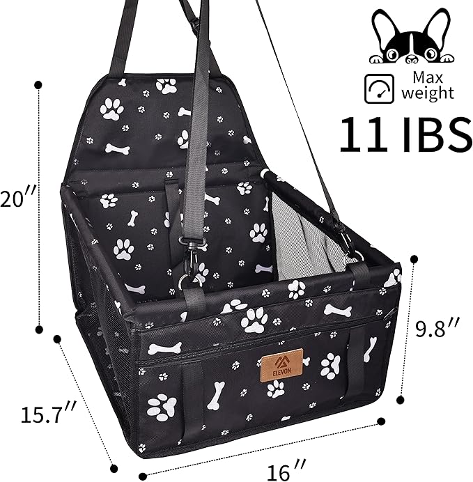 Elevon Dog Car Seat, Doggy Car Seat with PVC Support Tube and Safety Belt, Breathable & Anti-Collapse Puppy Car Seat, Easy to Assemble, Pet Car Seats for Small and Medium Dogs (Black, Bone)