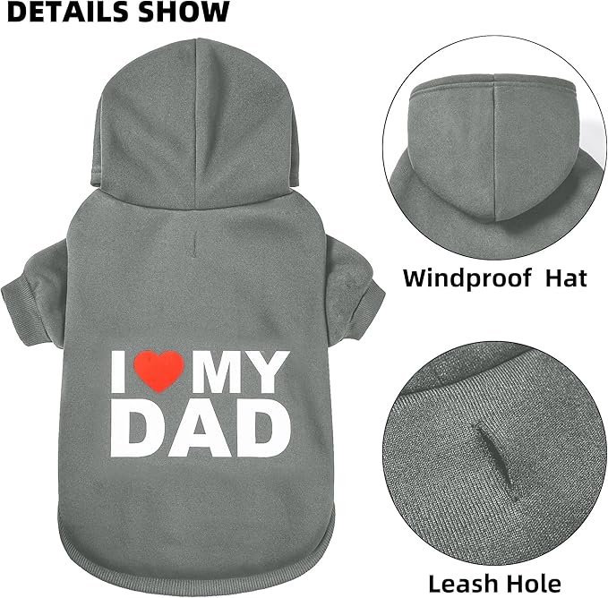 GreenJoy Dog Sweater Dog Hoodie Cold Weather Coat Hooded Sweatshirt for Puppies,Cats, Small Medium Large Dogs (Grey(I Love My Dad), Large/X-Large)