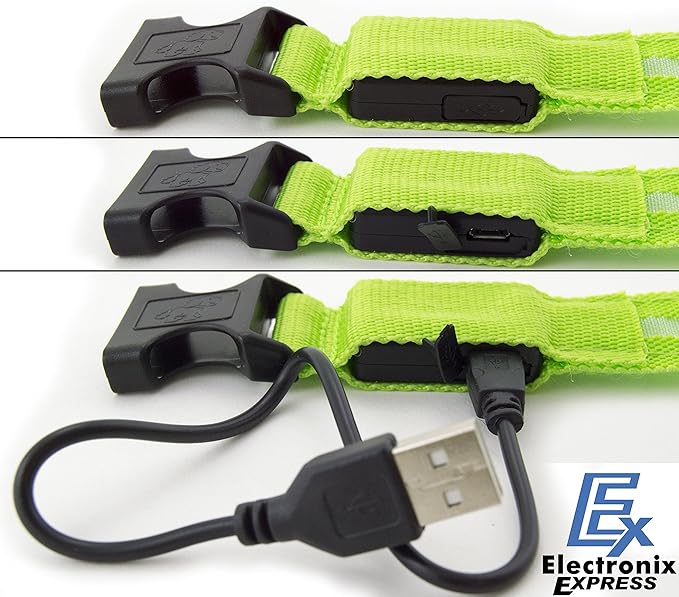 Green Light-Up LED Adjustable Pet Collar (Flashing or Steady Modes) - Rechargeable via USB Cable (Included) by Electronix Express (Large)