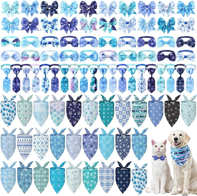 Reginary 120 Pcs Winter Dog Bandanas Bulk Dog Bows Set Bow Ties Cat Scarf Colorful Washable Triangle Pet Kerchief Cute Bib for Summer Small Medium Large Pets Grooming Accessories Costume