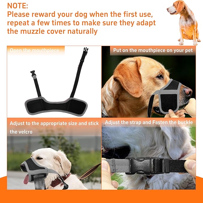 Dog Muzzle, Soft Breathable Muzzle for Small Medium Large Dogs, Air Mesh Nylon Muzzle Cover Prevent Biting Barking Chewing, Adjustable Drinkable Pet Muzzle 6 Sizes(Grey,L)