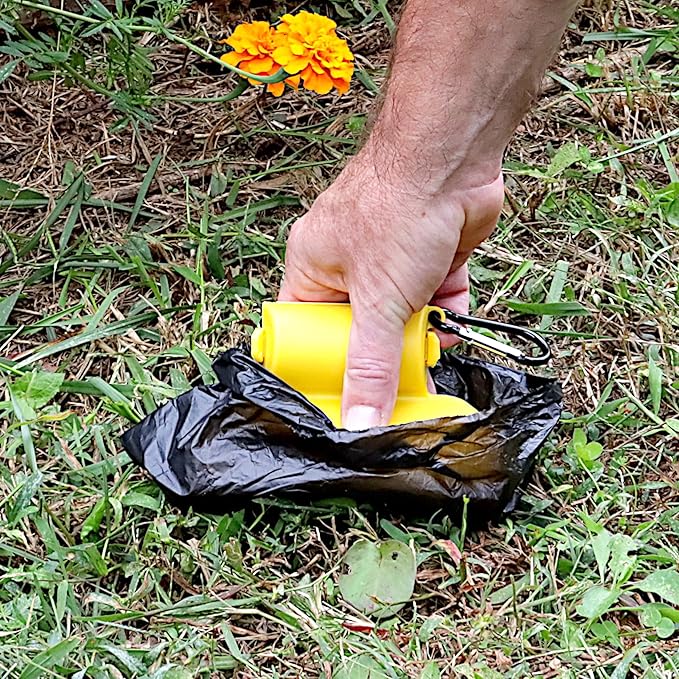 Dookie Dozer Innovative Dog Pooper Scooper with 5 Rolls Dog Poop Bags - Compact, Portable, Easy to Use - Carabiner Attaches to Leash