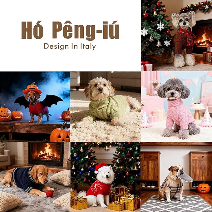 Small/Medium Dog Sweater, Warm Dog Winter Coat w/Sleeves, Comfortable High Neck Premium Dog Clothes for Bulldog-Best for Holidays, Daily Walks L Green