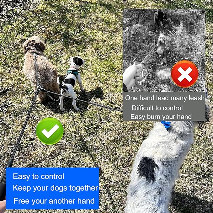 Heavy Duty 3 Dog Leash for Large Dogs No Tangle Detachable 360° Swivel Device with Padded Handle for Two/Three Pets