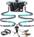 SHINE HAI Retractable Hands Free Dog Leash with Dual Bungees for 2 Dogs, Adjustable Waist Belt Fanny Pack, Reflective Stitching Leash for Running Walking Hiking Jogging Biking Black