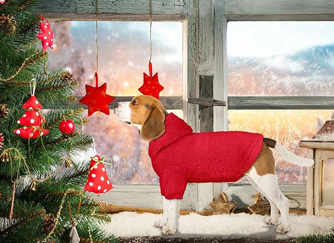 Fuzzy Dog Sweaters for Small Dogs Dog Hoodie Pet Clothes Warm Soft Cozy Coats Hooded Sweatshirt Fleece Small Pet Hoodies Sweater(Red-XS)