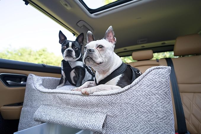 Snoozer Dog Car Seat with Storage Tray: Lookout II Dog Booster Car Seat for Pets up to 34lbs, Helps Alleviate Travel Sickness & Fear for Dogs, Removable Washable Cover – Palmer Dove, Size Large