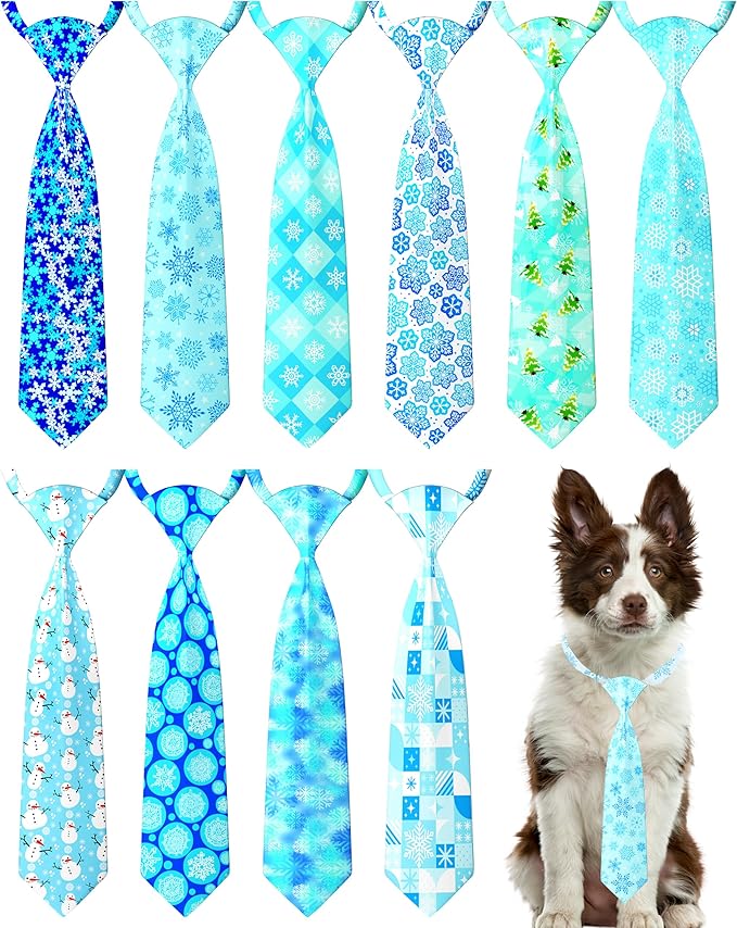 PET SHOW 10 Pack Winter Big Dog Ties Neckties for Extra Large Breed Dogs XL Adjustable Neck Ties Girl Boy Pets Snowflake Costumes Dog Grooming Accessories Holiday Party Gift Favor