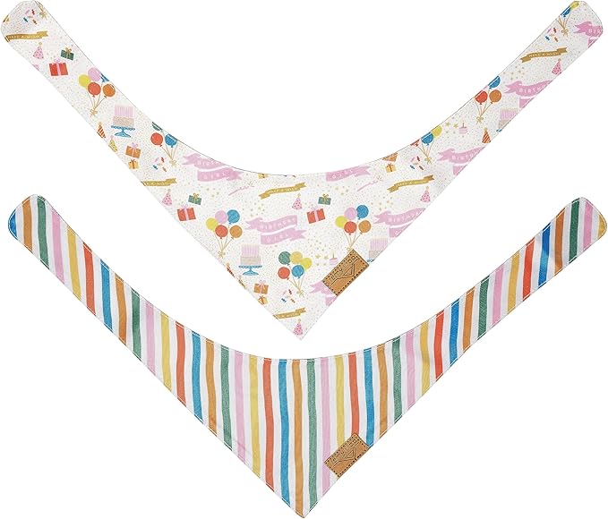 Remy+Roo Large Dog Bandanas - 2 Pack Birthday Set | Premium Durable Adjustable Polyester Fabric Dog Scarfs | Patented Shape, Trendy Patterns | Pack of Bandanas for Dogs