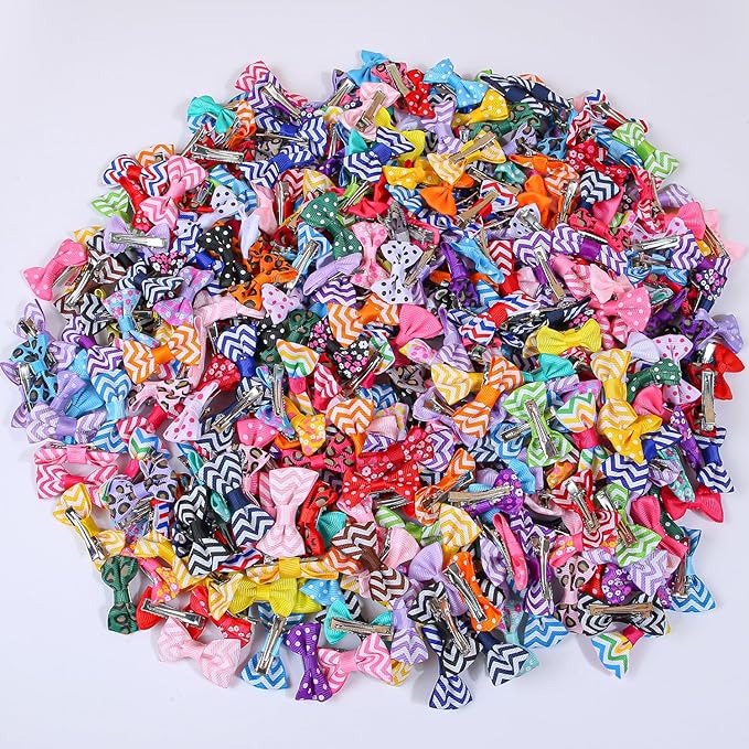 XIMA 160 Pieces Pet Hair Bows with Clips and Rubber Bands, Multicolor Puppy Dog Grooming Accessories
