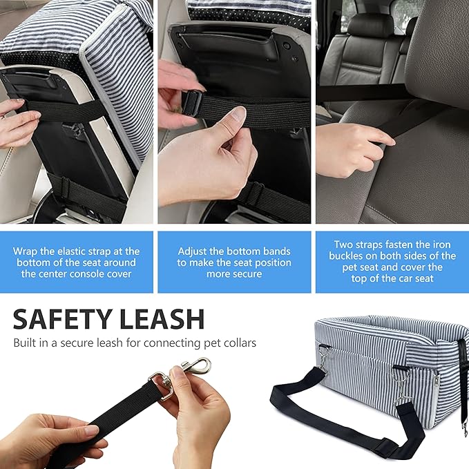 Johnear Puppy Dog Booster Seat for Small Dog up to 20 lbs Outing Car Travel, 3 in 1 Portable Pet Handbag Sofa Dogs Car Center Console Seats ，Pet Carrier with Safety Belt for Passenger Seat