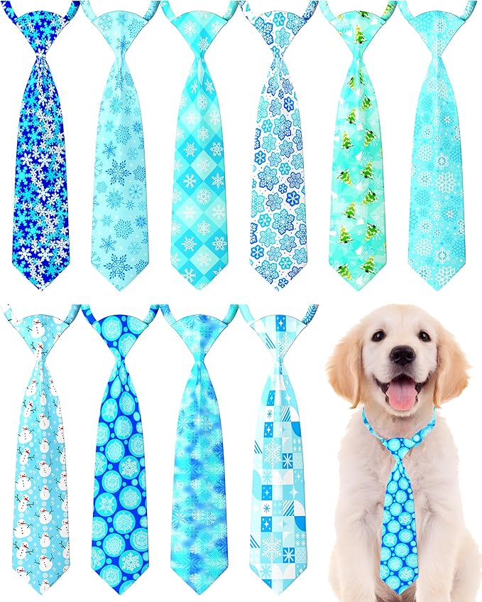 PET SHOW 10 Pack Winter Dog Ties Neckties for Large Medium Dogs Adjustable Neck Ties Girl Boy Pets Snowflake Costumes Dog Grooming Accessories Holiday Party Gift Favor
