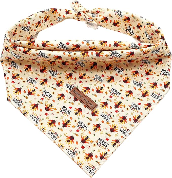 Elegant Little Tail Dog Bandana for Thanksgiving - Holiday Bib Scarf, Soft Washable Square Kerchief, Adjustable for Small Medium Large Dogs